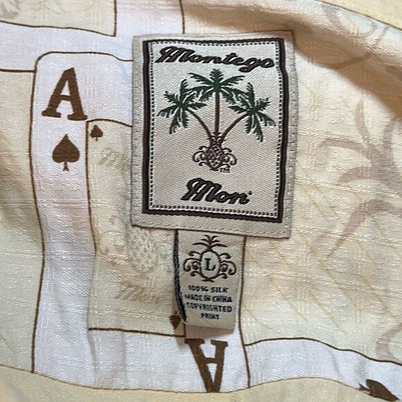 Montego Mon Ocean Club Casino Poker 100% Silk Shirt Hawaiian Beach Camp Size L - Picture 6 of 8